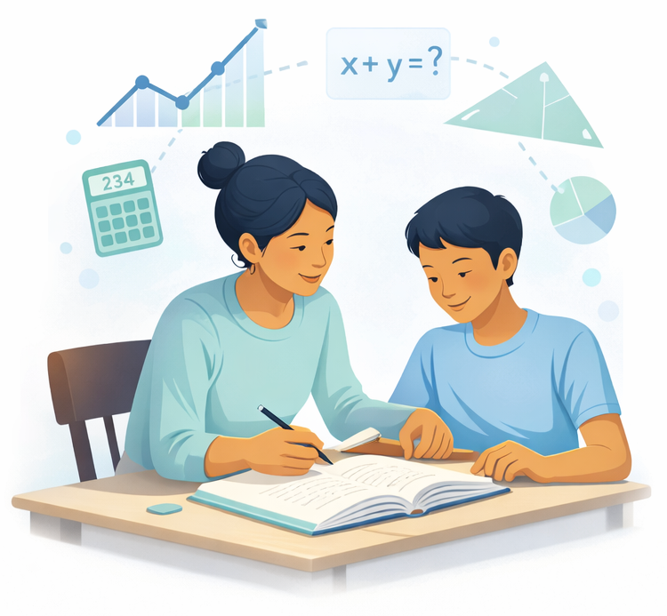 Illustration related to maths tutoring, showing mathematical concepts and learning support