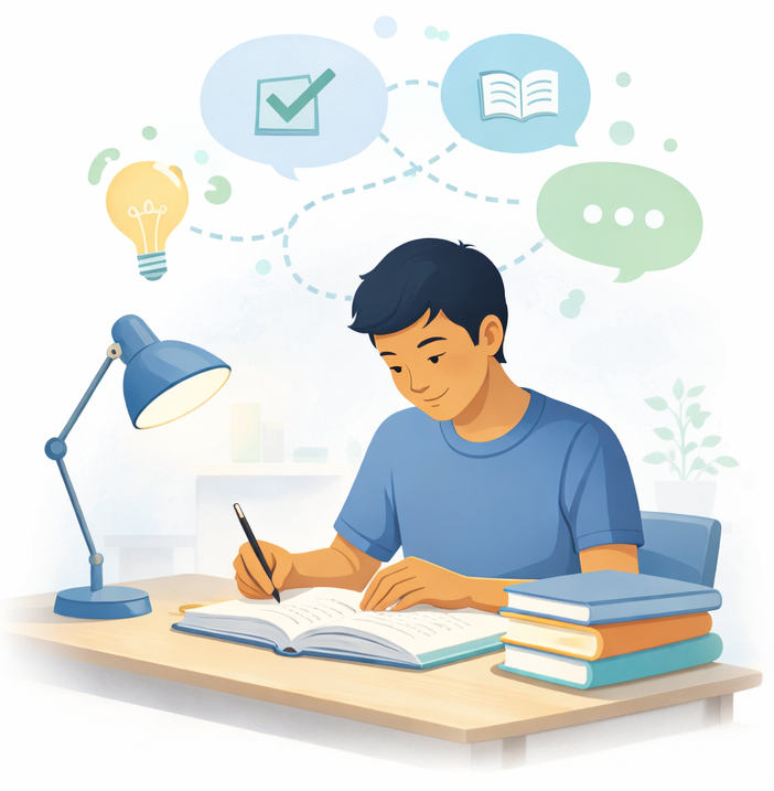 Illustration related to study skills, showing organisation and learning strategies